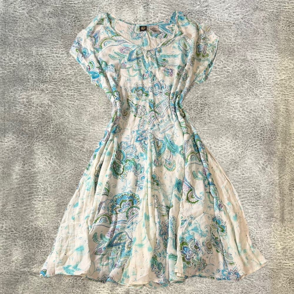 White Paisley Blue Print Mini Dress